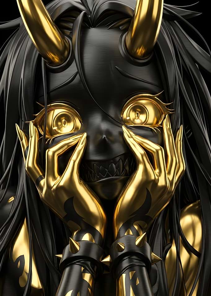 Golden Horned Oni Anime Portrait