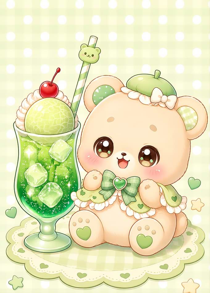 Cute Bear with Melon Soda