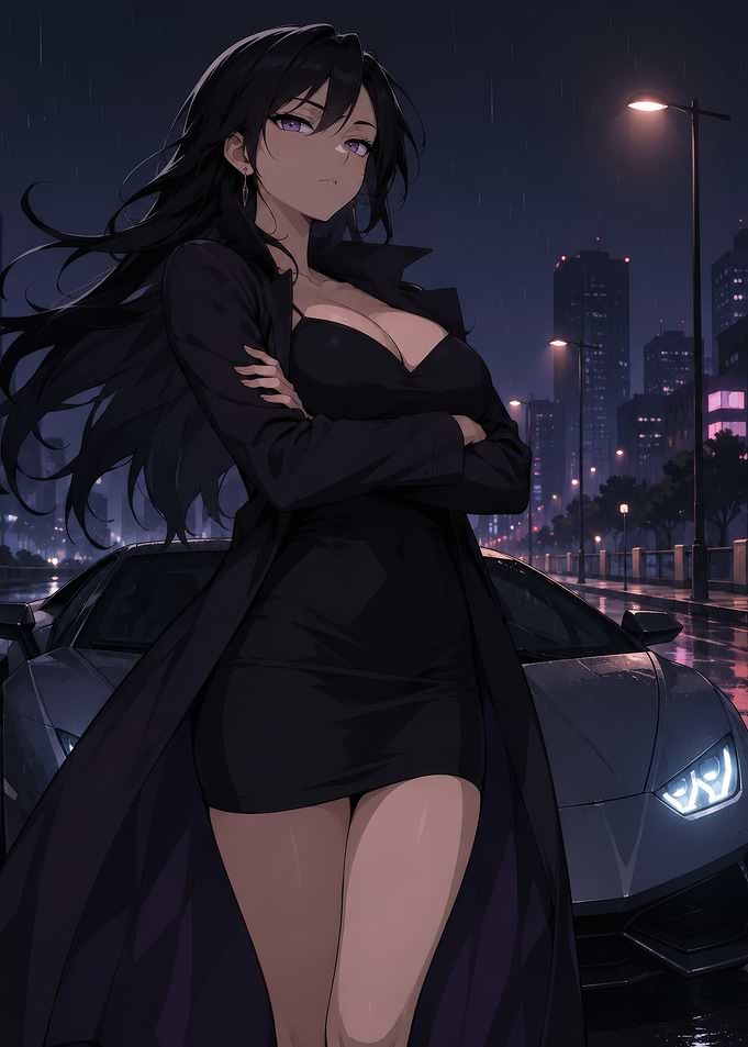 Anime Woman Standing Before Sports Car