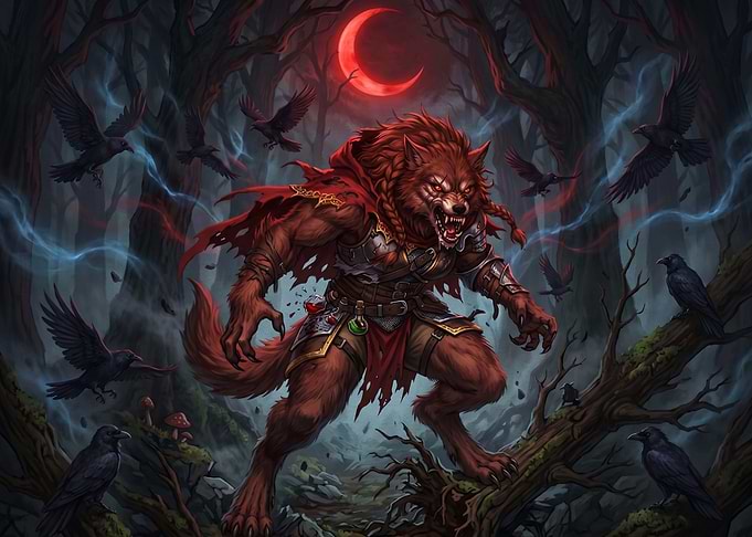 Fierce Werewolf Warrior in Dark Forest