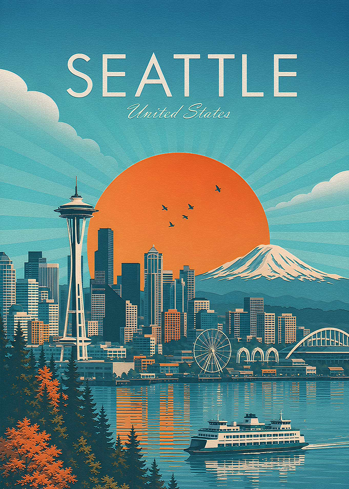Vintage Style Seattle Travel Poster