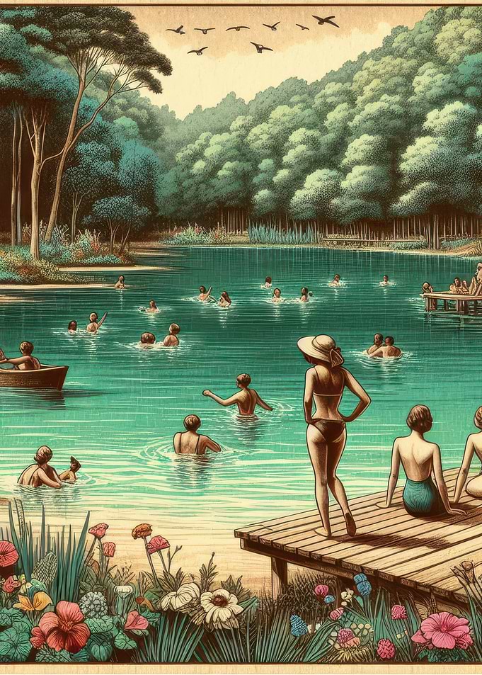 Vintage Summer Lake Scene