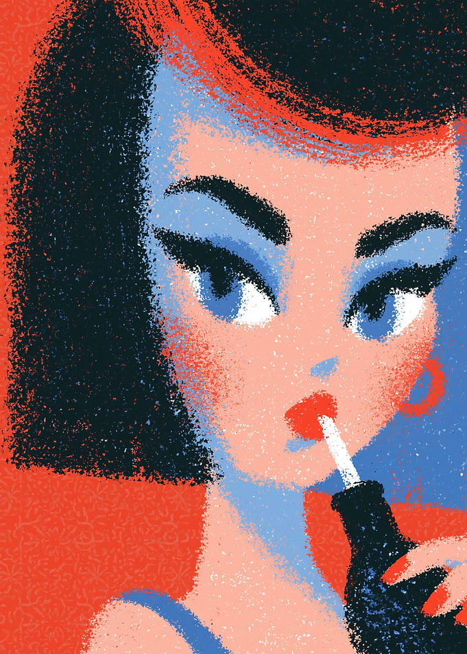 Retro Style Illustration of Woman Drinking