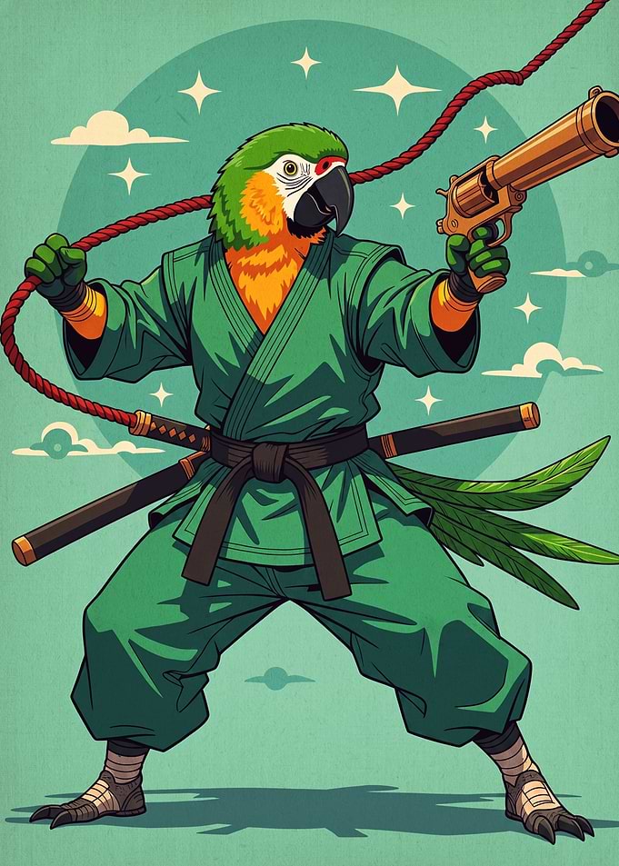 Parrot Ninja Warrior with Weapons
