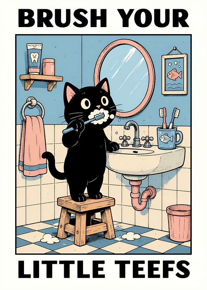 Cat Brushing Teeth