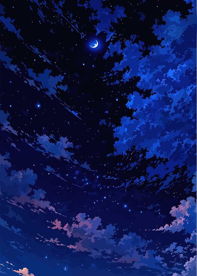 Serene Night Sky with Crescent Moon
