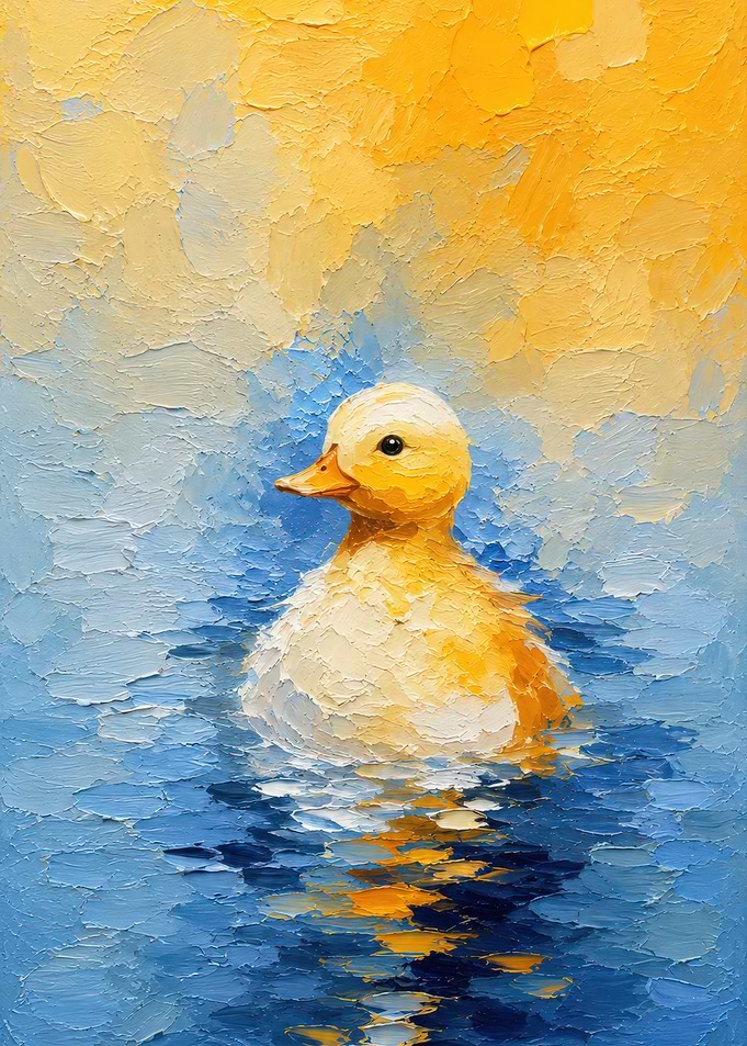 Impressionist Oil Painting of Duckling