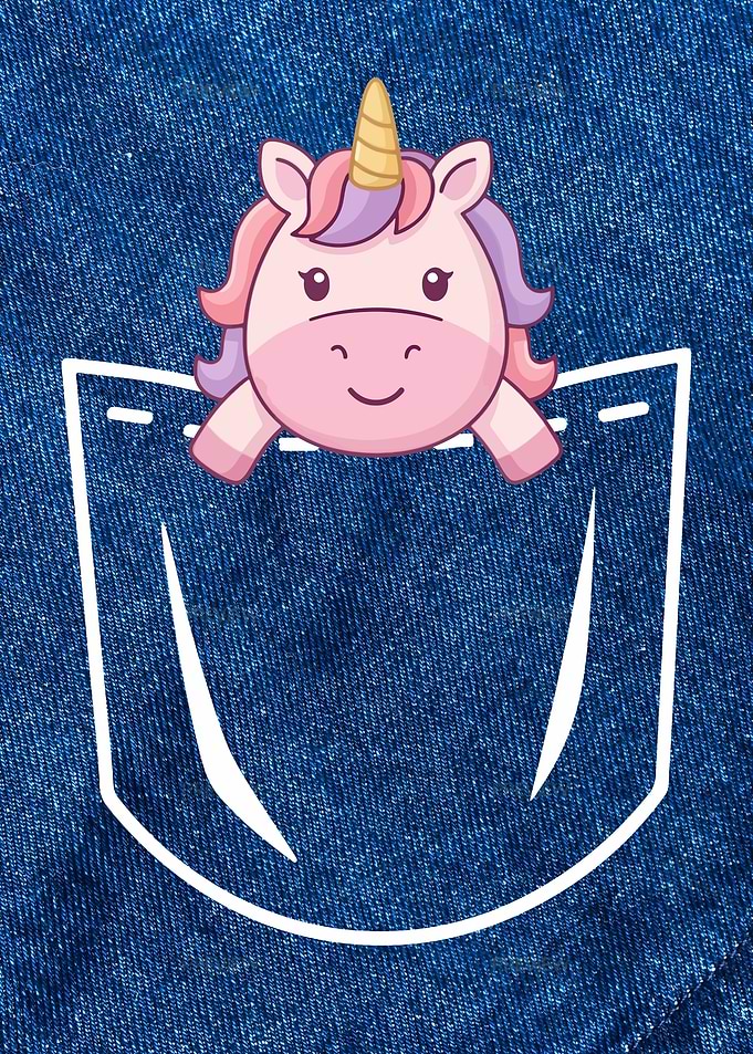 Cute Pink Pocket Unicorn in Denim Pocket