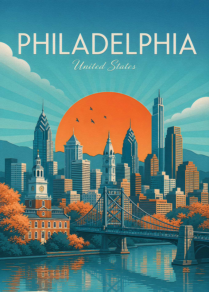 Philadelphia Skyline Vintage Travel Poster