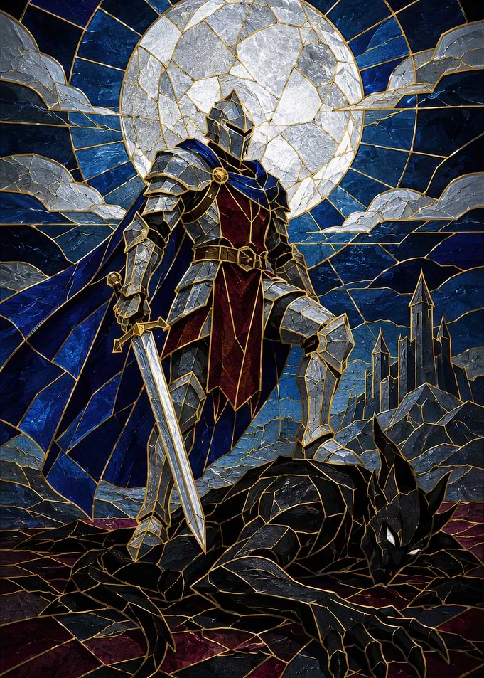 Stained Glass Knight Defeating Beast