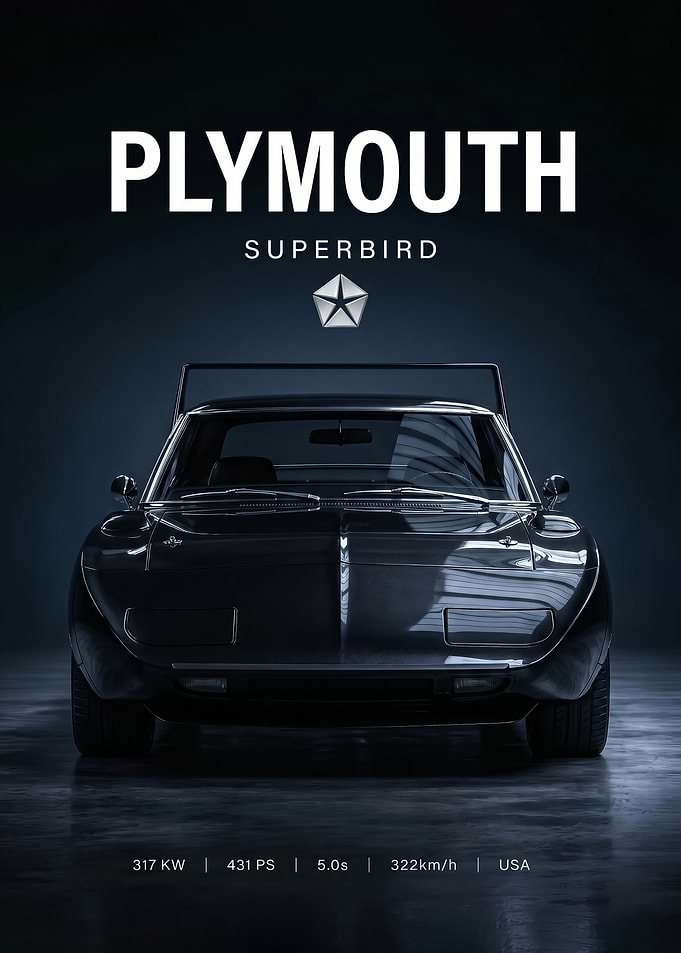 black sleek Plymouth Superbird classic muscle car Poster