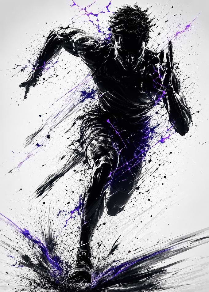 Dynamic Sprinter in Ink Splatter Art