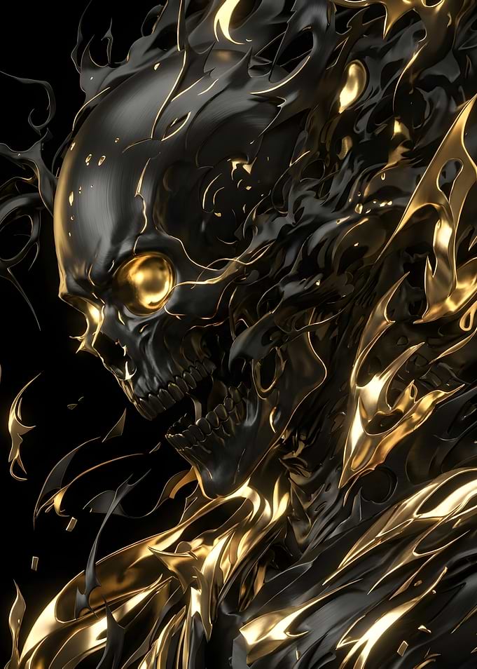 Black and Gold Liquid Skull