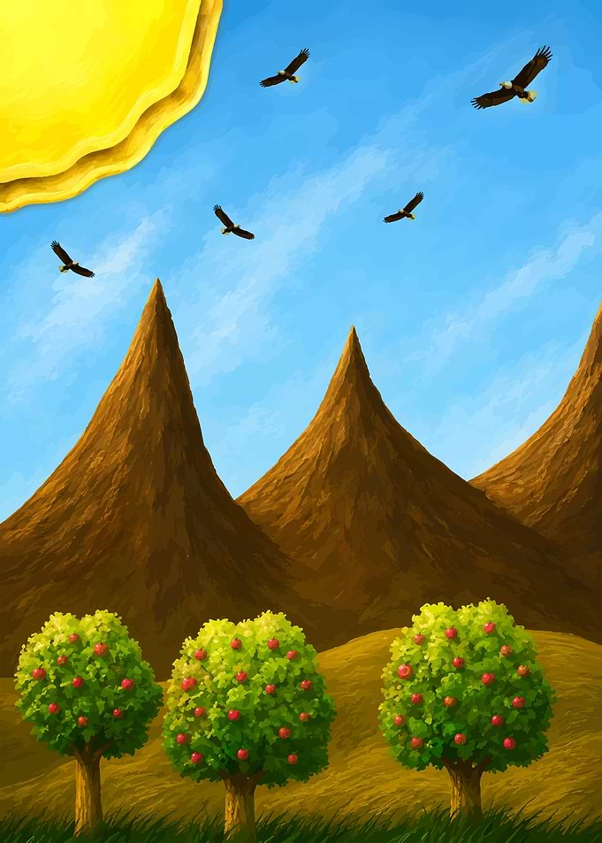 Sunny Mountain Orchard Landscape