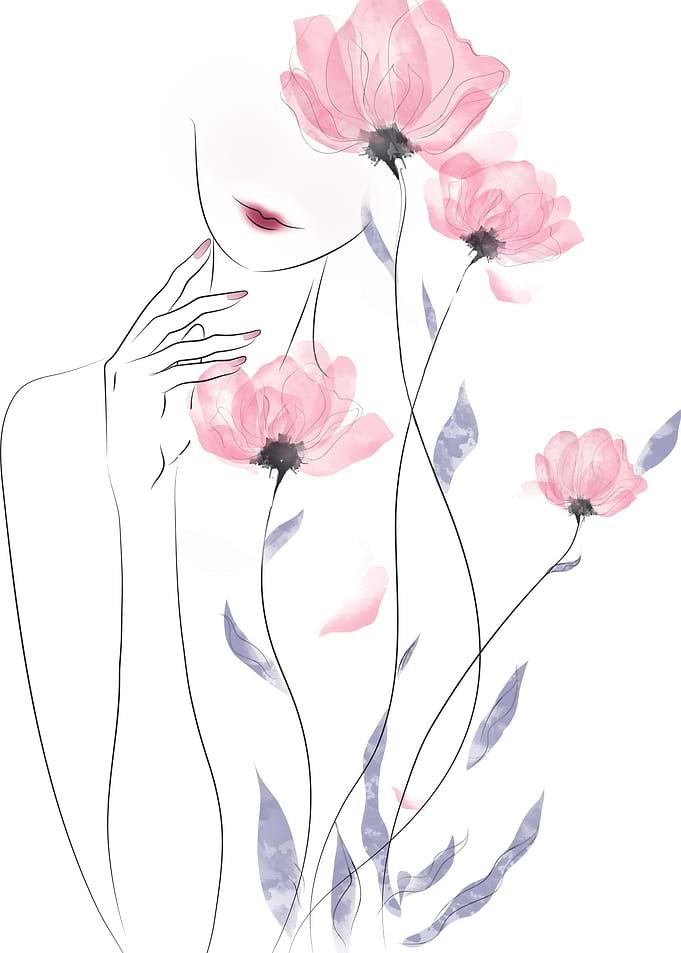 Minimalist Woman with Watercolor Flowers