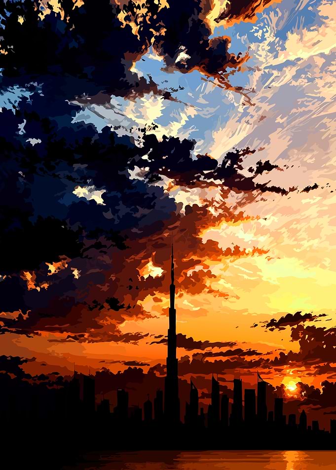 Burj Khalifa Sunset Silhouette