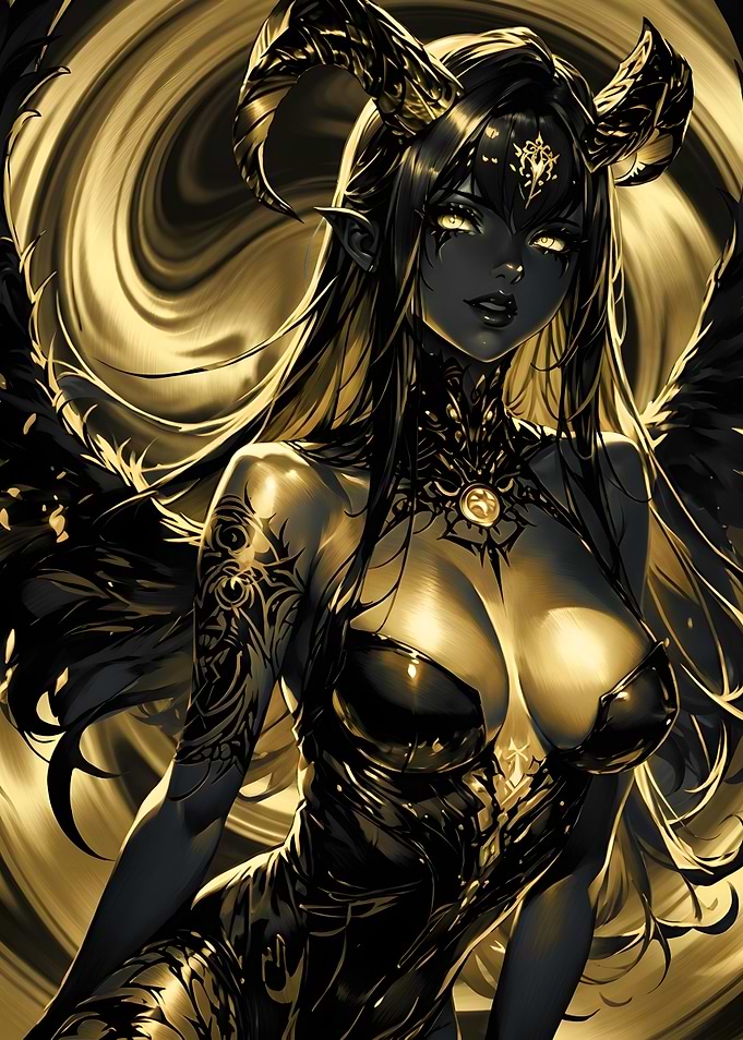 Golden Horned Demoness Digital Art