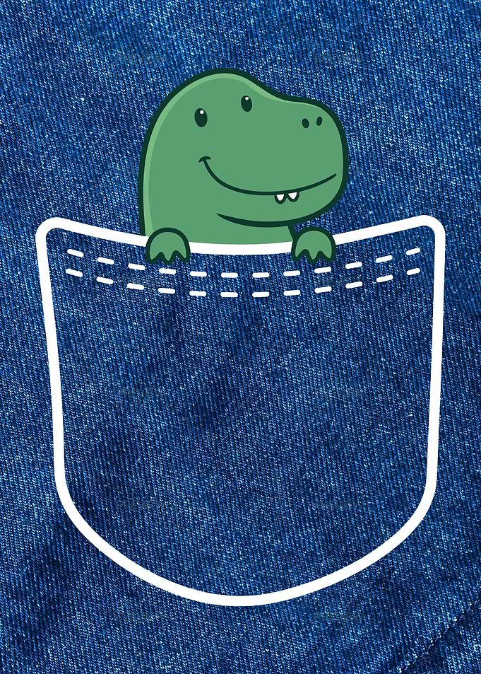Cute Pocket Dinosaur in Denim Pocket