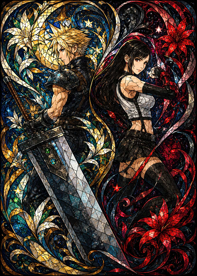 Cloud and Tifa Stained Glass Art