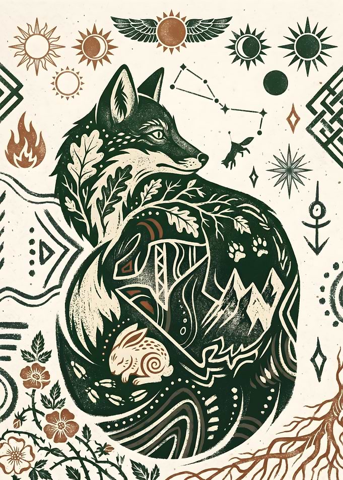 Mystical Fox Forest Spirit Illustration