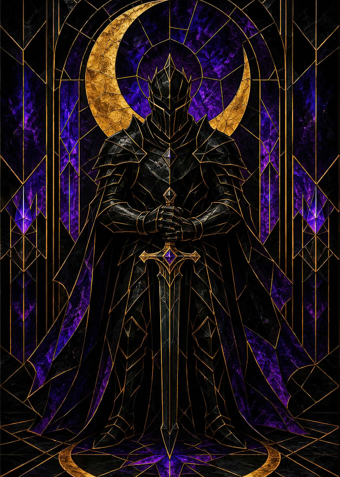 Stained Glass Dark Knight Warrior