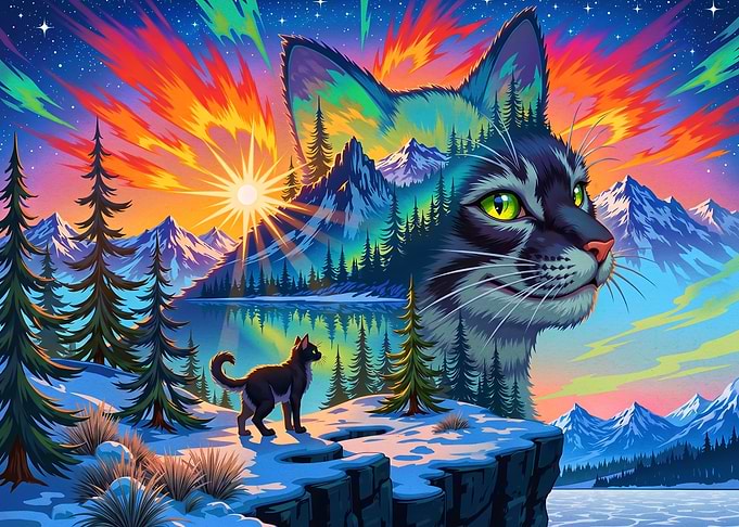 Surreal Cosmic Cat Mountain Landscape