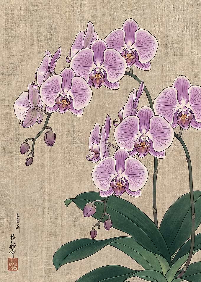 Elegant Purple Orchid Botanical Illustration