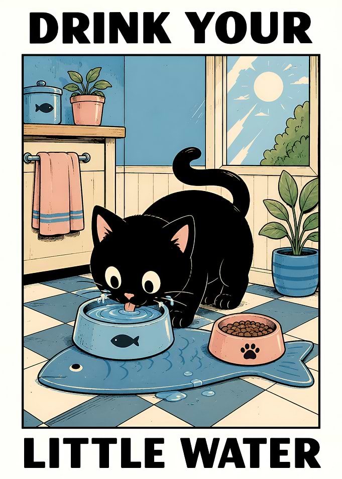 Cat Drinking Water Poster