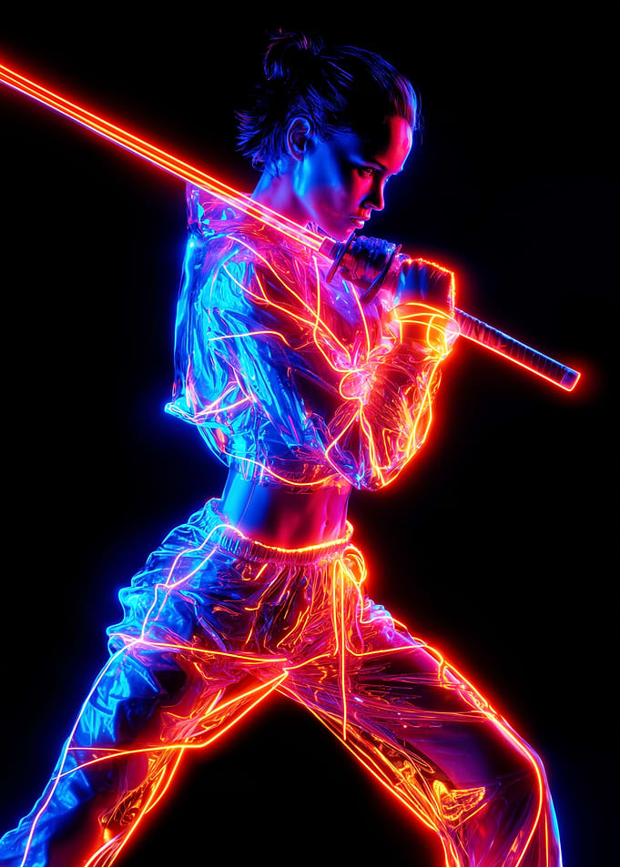 Neon Cyberpunk Warrior with Katana