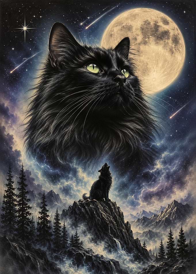 Celestial Black Cat and Howling Wolf