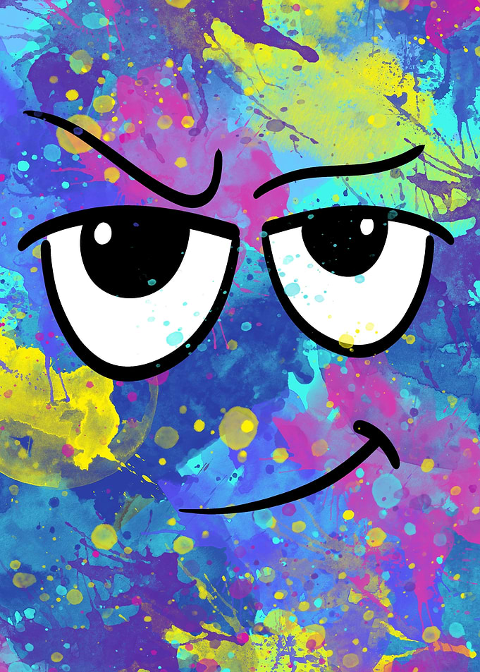 Skeptical Cartoon Face Watercolor Art