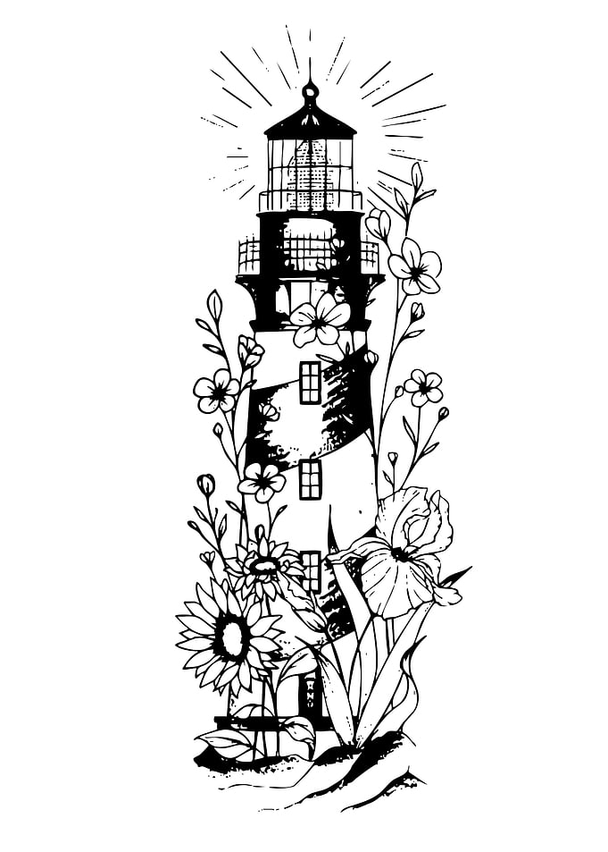 Lighthouse with Floral Illustration