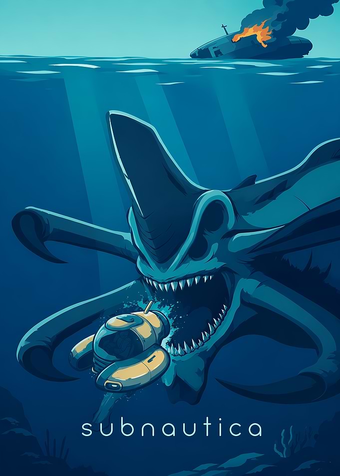 Subnautica Reaper Leviathan Attack Poster