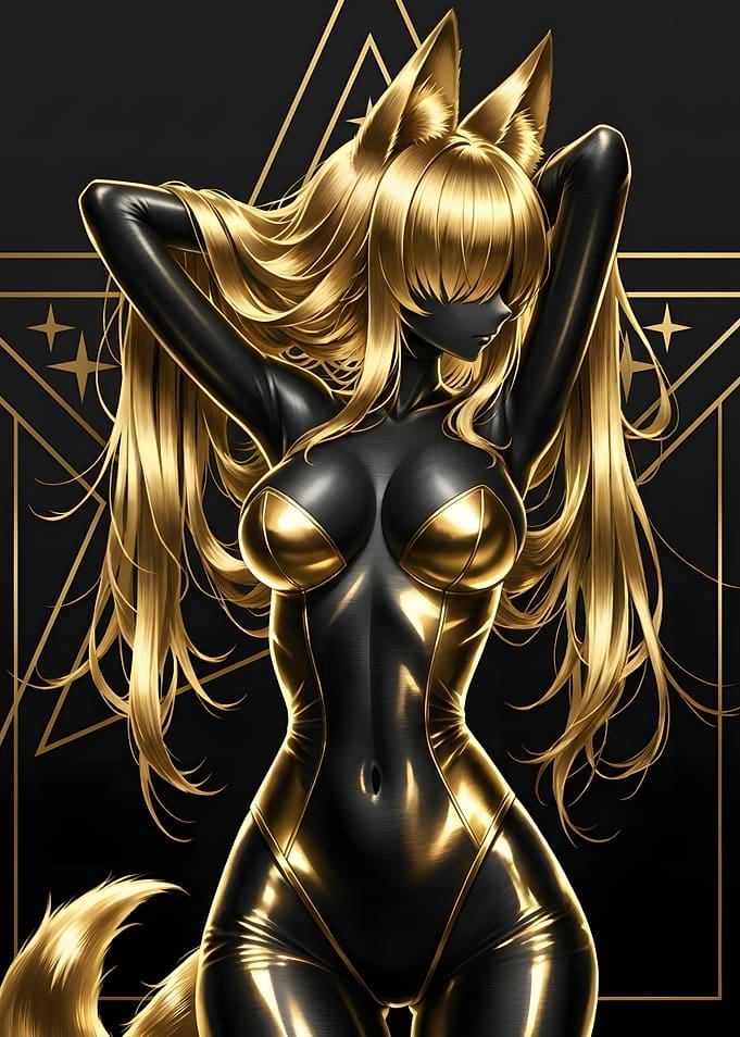 Golden Fox Girl in Black Suit