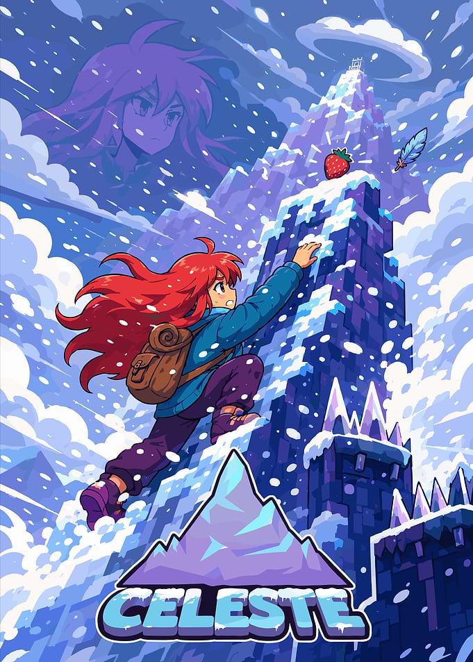 Celeste Video Game Pixel Art Poster