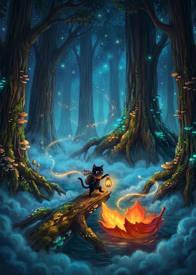 Black Cat Exploring Enchanted Forest