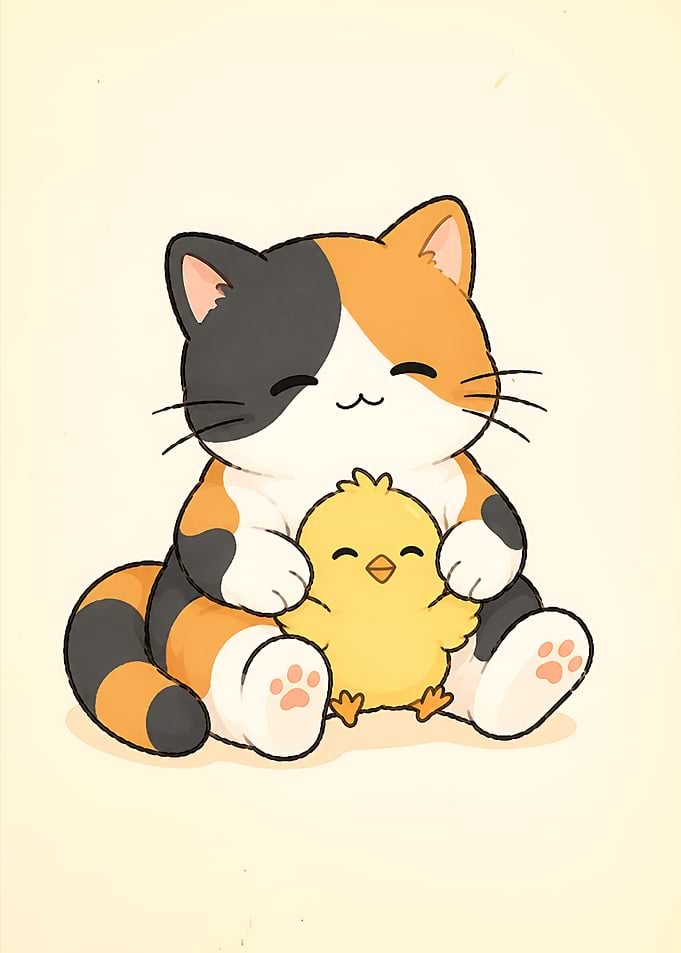 Cat Hugging Chick