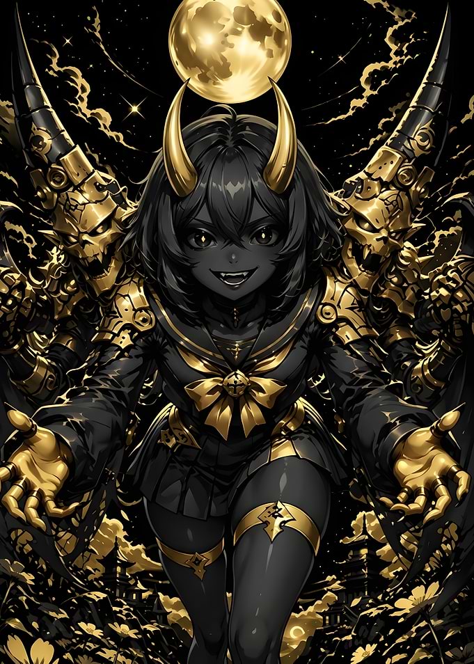Dark Anime Demon Girl with Moon