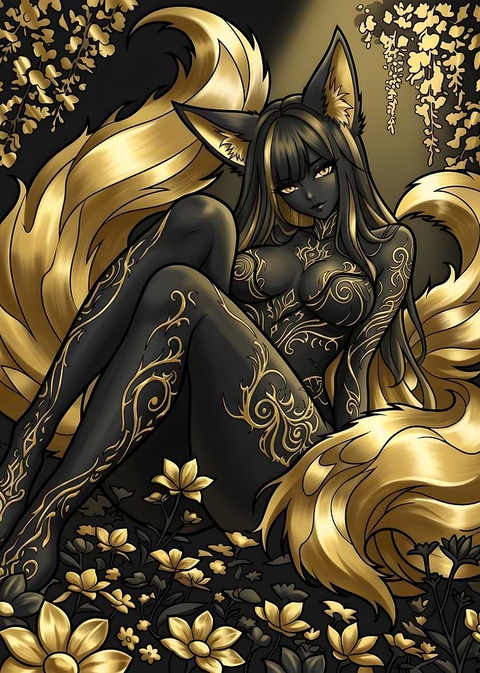Golden Kitsune Fox Girl Illustration