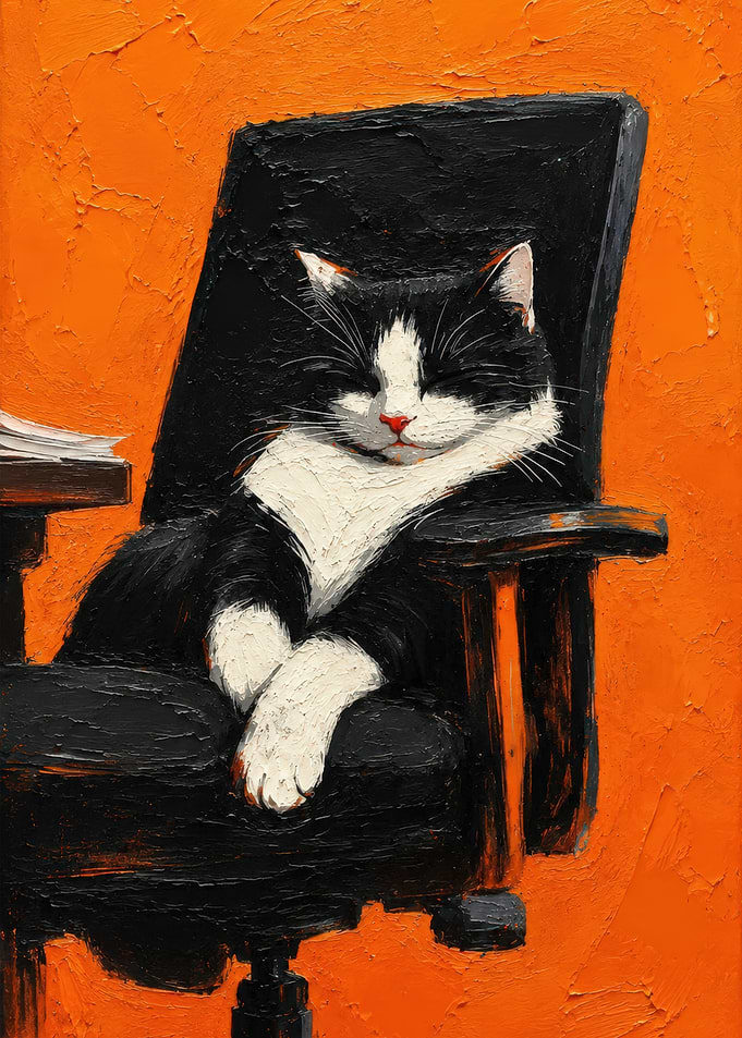 Tuxedo Cat Sleeping in Office Chair