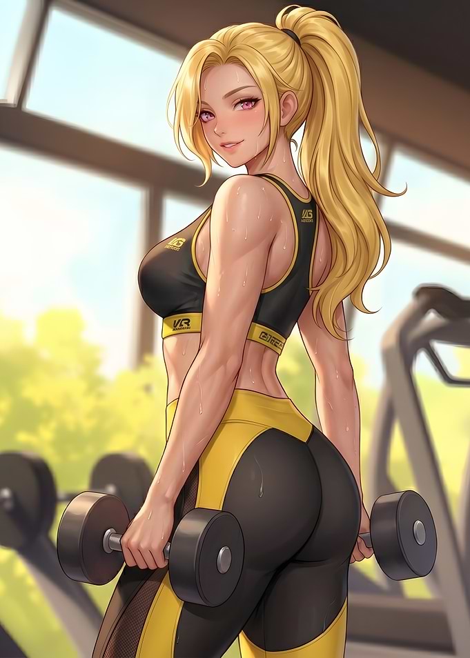 Blonde Fitness Girl Anime Gym