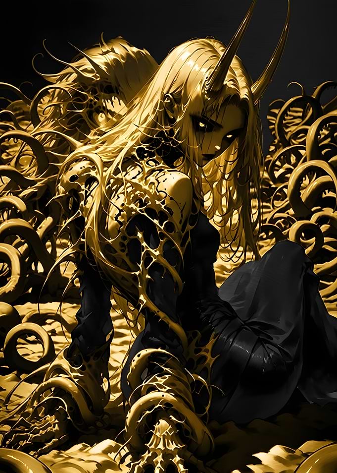 Golden Horned Demoness in Tentacles