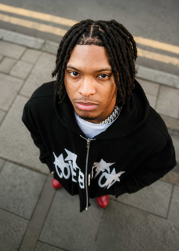 Young man in black zip-up hoodie