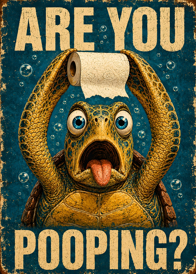 Funny Turtle Bathroom Sign 'Are You Pooping?'