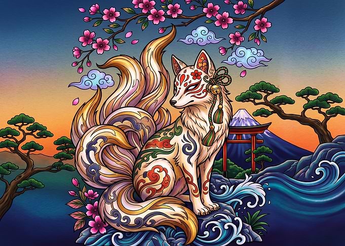 Kitsune Nine-Tailed Fox Japanese Art
