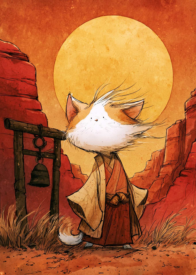 Samurai Cat in Desert Landscape