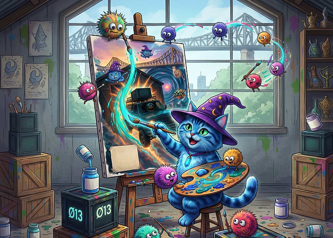 Wizard Cat Painting Magical Scene