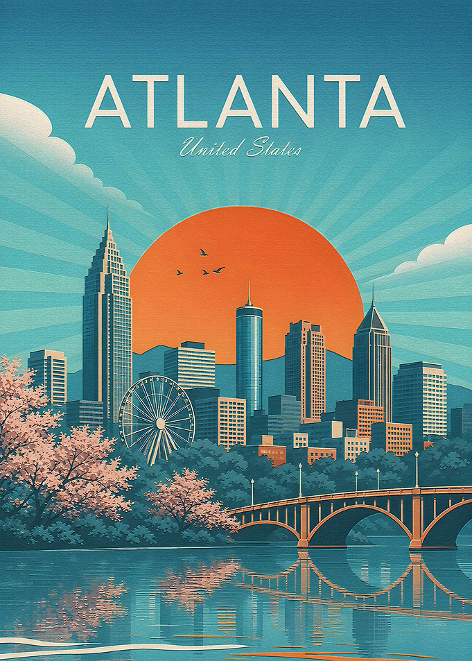 Vintage Style Atlanta Cityscape Poster