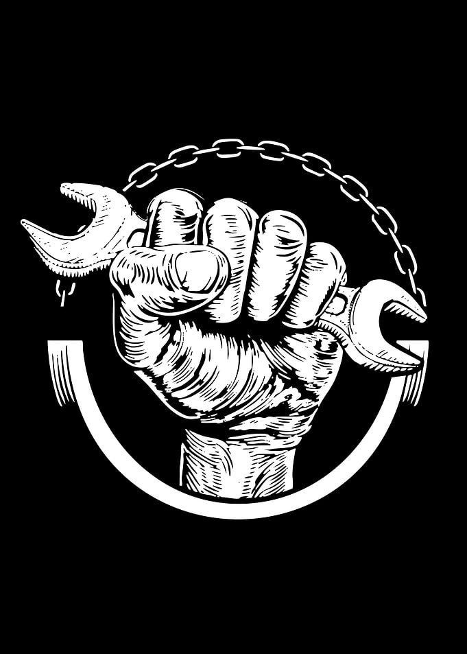 Mechanic Fist Holding Wrench Emblem