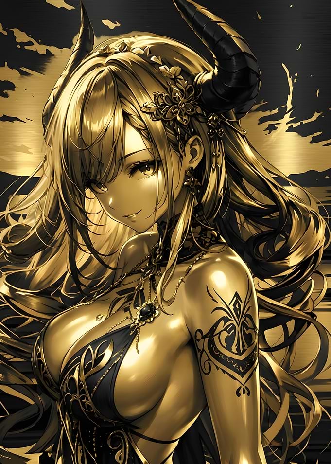 Golden Horned Anime Goddess Portrait